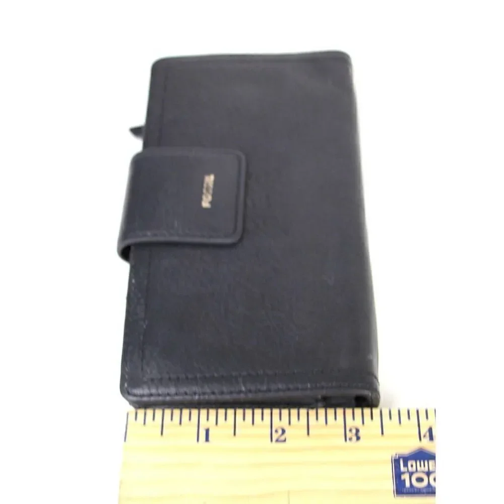 FOSSIL BLACK GENUINE LEATHER ID CARD COIN HOLDER BILL BIFOLD WALLET PURSE